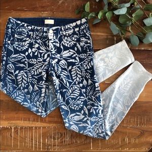 MOTHER Blue Ombré Floral Skinny Side Zip Jeans